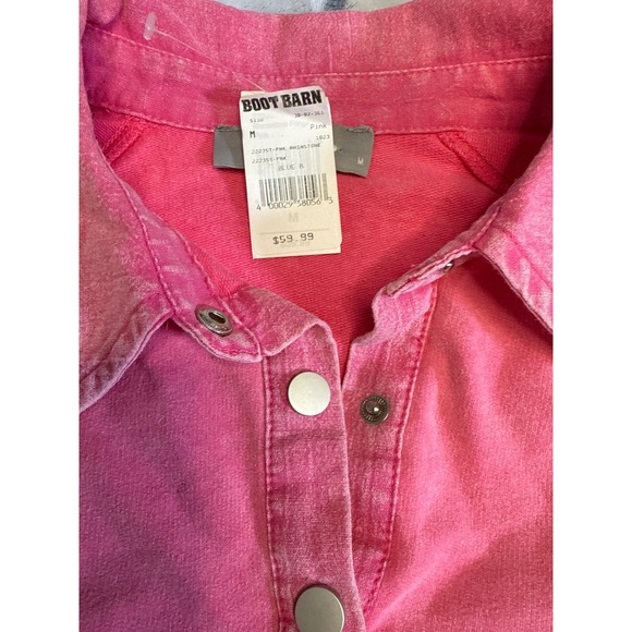 Boot Barn Pink Rhinestone Fringe Cropped Sweatshirt Collared Snap Button Size M - Picture 4 of 6